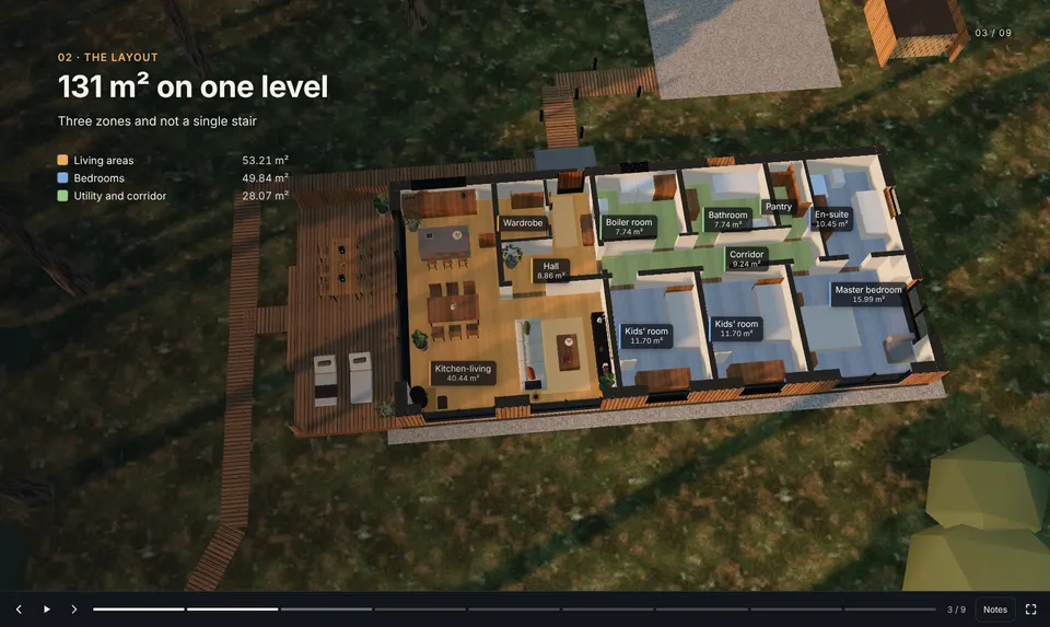A 3D presentation: Pine House as a live scene