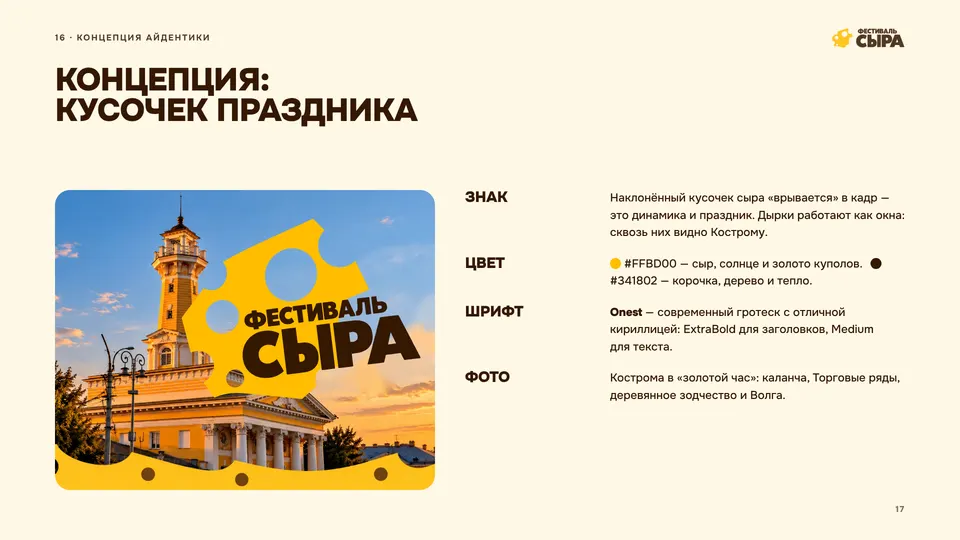 The “piece of celebration” concept: the mark, colour, type and photography